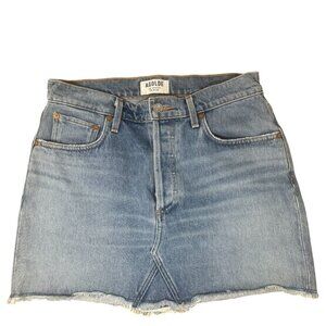 Agolde Quinn High Rise Jean Denim Mini Skirt Size 28 In Devotee Distressed